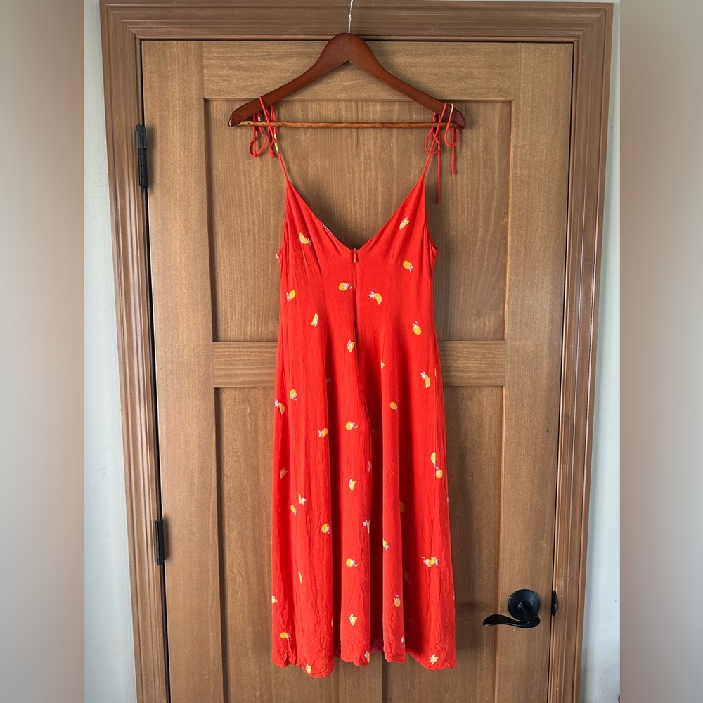 ASTR the label Brigette Tie Shoulder Fruit Print Midi Dress with Slit size Small - Picture 7 of 12